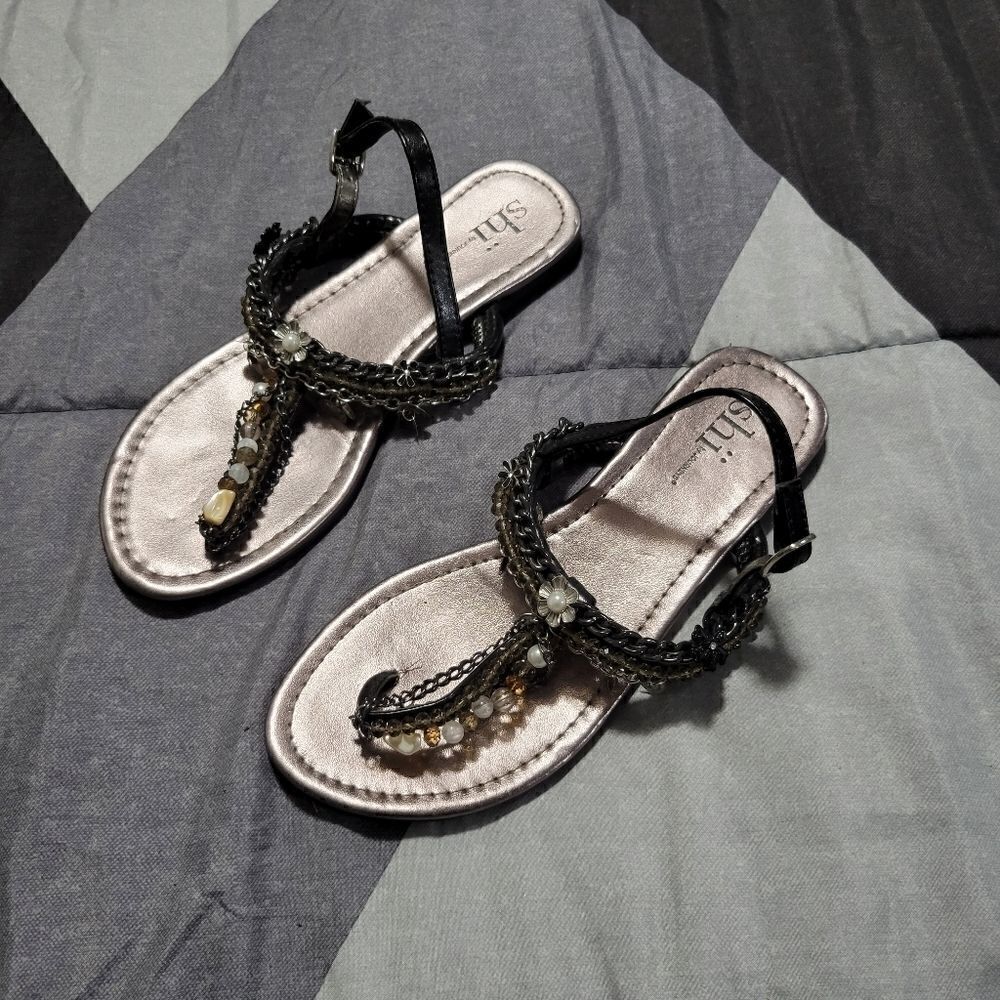 Shi Brown Beaded Thong Dressy Bch Sandals